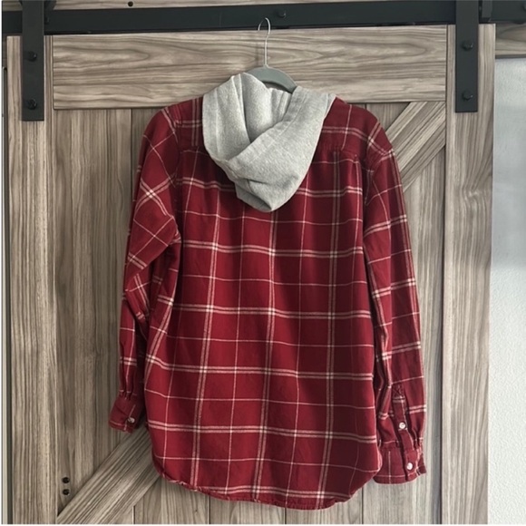 PacSun Red and Gray Plaid Button Down Hoodie Size Large - Picture 3 of 8